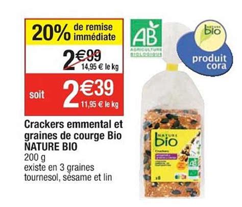 Promo Crackers Emmental Et Graines De Courge Bio Nature Bio Chez Cora