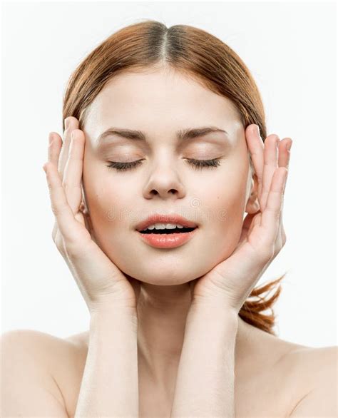 Attractive Woman Naked Shoulders Cosmetics Closed Eyes Stock Photo