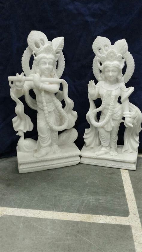 White Painted Marble Radha Krishna Statue For Worship Size 24 Inch