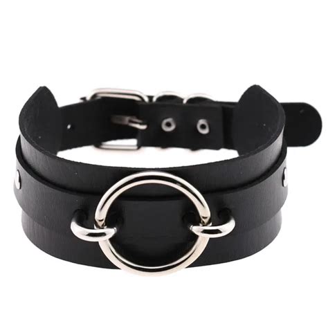 Sexy Pu Choker Punk Rock Handmade O Round Double Layered Leather Collarbdsm Bondage Necklace