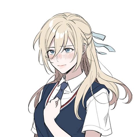 An Anime Character With Long Blonde Hair And Blue Eyes Wearing A School