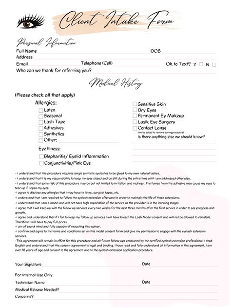 Editable Eyelash Extension Consent Form New Client Intake Etsy Australia