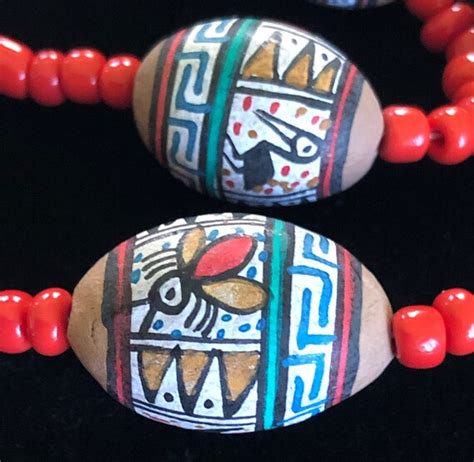 Peruvian Hand Painted Clay Bead Necklace Remarkable Gem