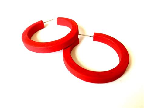 Dyed Red Earrings Red Hoop Earrings Oversized Hoop Earrings Post