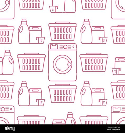 Vector Seamless Pattern Washing Machine Laundry Basket Washing Powder