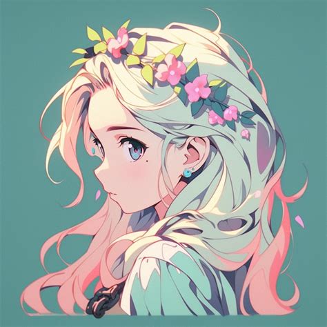 Premium Photo | Anime girl with flower crown on head looking to side generative ai