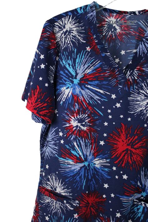 Ua Flex Blue Fireworks Scrub Top S Jubilee Thrift