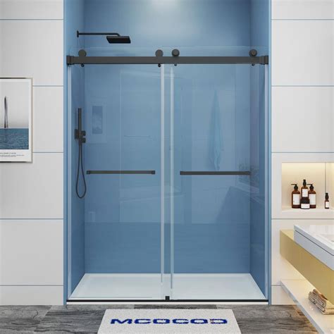 Mcocod 60 In W X 76 In H Double Sliding Semi Frameless Shower Door In Matte Black With Smooth