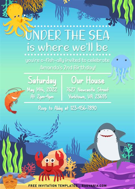 9 Under The Sea Themed Birthday Invitation Templates Free Printable Birthday Invitation