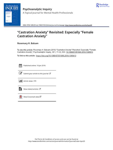 (2018) "Castration Anxiety" Revisited - Especially Female Castration ...
