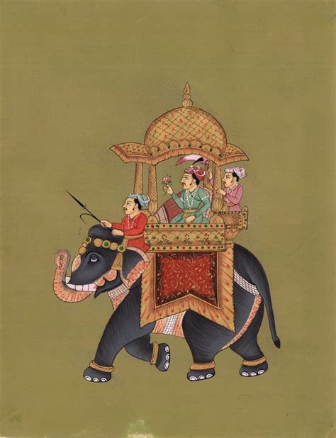 Mughal Miniature Royal Painting Rare Handmade Ambabari King Elephant India Art