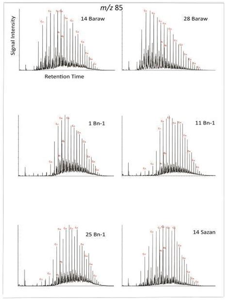 Mass Chromatograms M Z 85 Of Saturated Hydrocarbon Fractions Showing