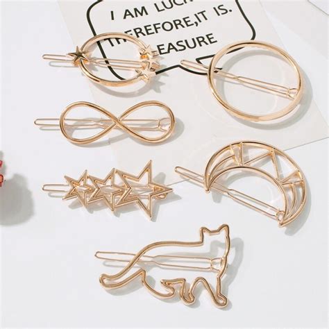 New Korean Gold Color Metal Hair Clips Women Star Round Cat Hairpin