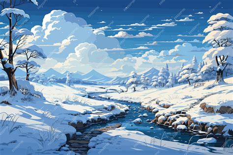 Premium Vector | Vector flat illustration of landscape with snow mountain and forest