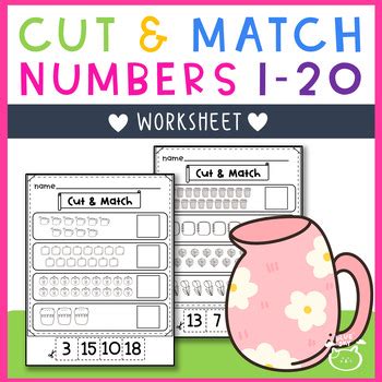 Cut & Match Numbers 1-20 Worksheets by The Blue Sky | TPT