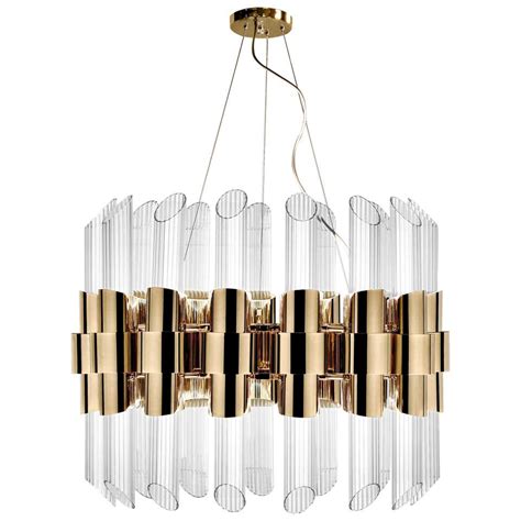 Tycho Round Pendant Light In Gold Plated Brass With Crystal Glass