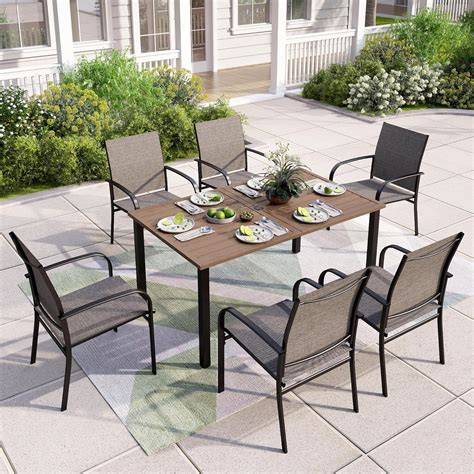 Amazon Mixpatio Piece Outdoor Dining Set Brown Textilene