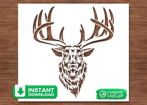 American Elk Head Front Face Stencil Svg Dxf Digital Instant