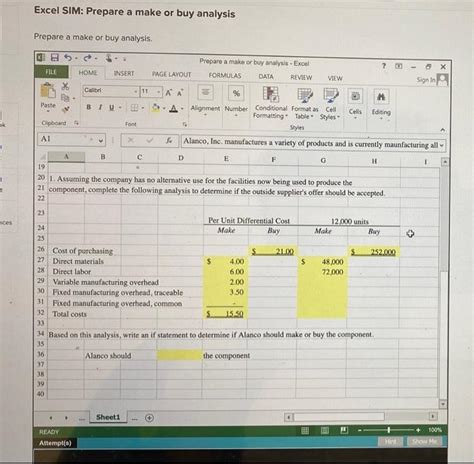 Solved Excel SIM Prepare A Make Or Buy Analysis Prepare A Chegg