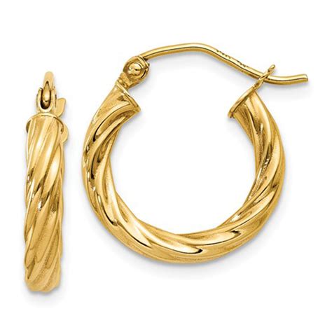 14k Yellow Gold Twisted Hollow Hoop Earrings All Sizes