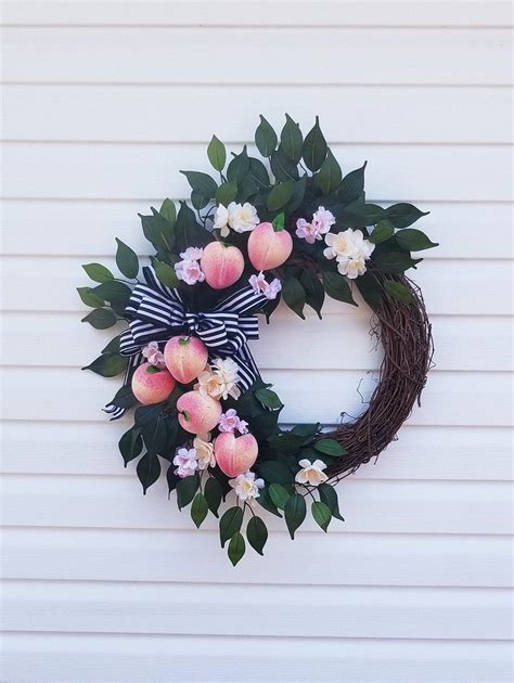 Peach Wreath Summer Wreath For Front Door Door Decorations Etsy