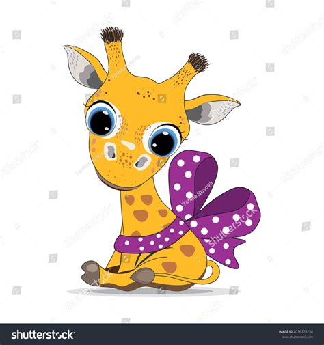 Cute Cartoon Baby Giraffe Ribbon Bow Stock Vector Royalty Free