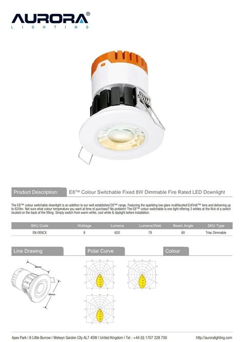 En De8 40 8w Fixed Dimmable Fire Rated Led Downlight Cool White