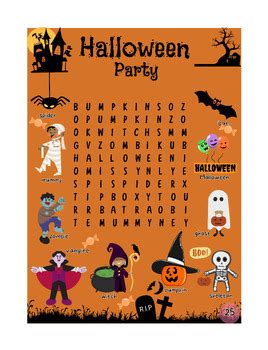 Halloween Party Word Search Puzzles By Kuuki Tpt