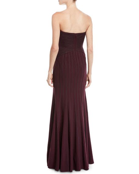 Halston Heritage Strapless Flowy Gown W Satin Strips Neiman Marcus