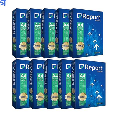 Caixa 10 Resmas De Papel A4 Sulfite Report Premium 75G 500 Folhas