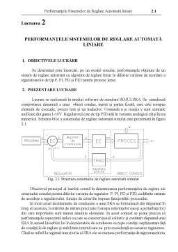 Performanțele Sistemelor de Reglare Automată Liniare Laborator DOC