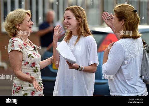 Students open their A-level results at the Lady Eleanor Holles School in Middlesex Stock Photo ...