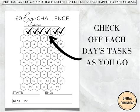 60 Day Challenge Printable 60 Day Goal Tracker Monthly Goal Etsy