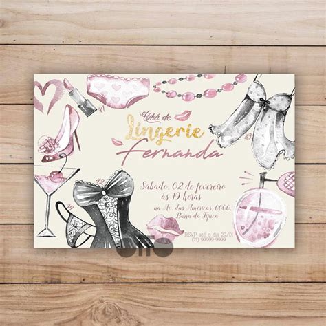 Convite Chá de Lingerie Rose Arte Digital Elo