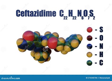 Ceftazidime Antibiotic Structural Chemical Formula And Space Filling Molecular Model 3d