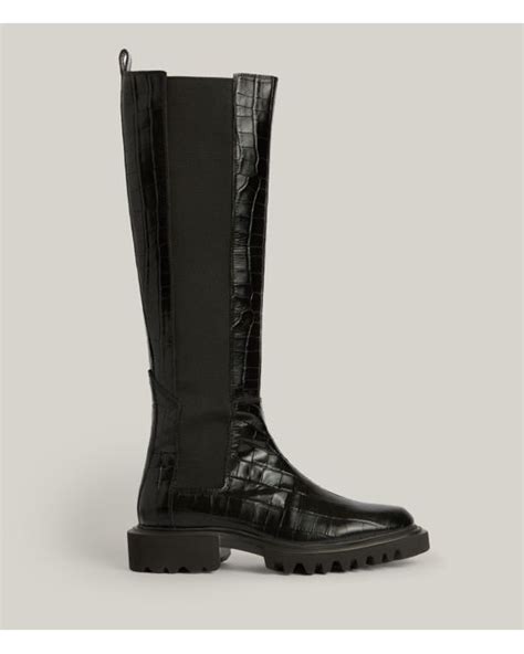 Allsaints Womens Maeve Leather Crocodile Boots In Black Lyst