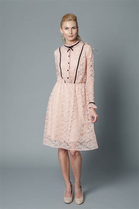 Blush Pink Shirt Dress With Black Velvet Lines And Buttons Le Parole