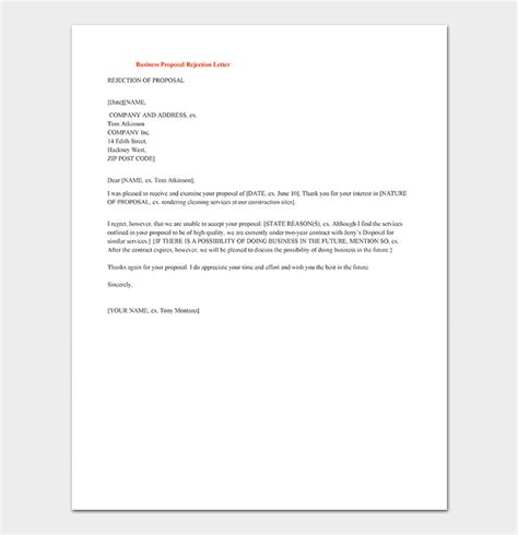 Proposal Rejection Letter Format And Sample Letters