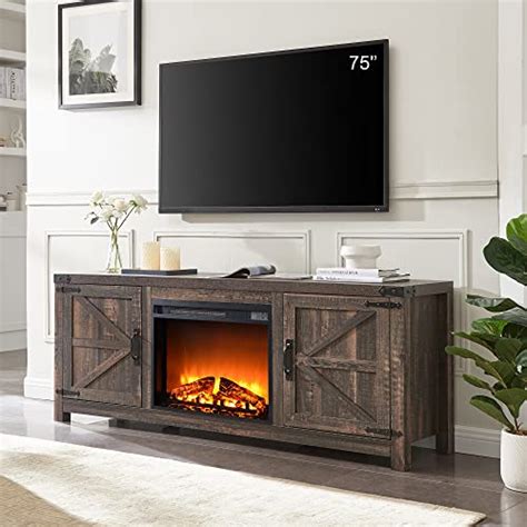 T4TREAM Fireplace TV Stand for 75 Inch TV, Farmhouse Barn Door Media ...