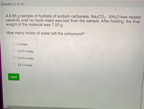 Solved Question Of A G Sample Of Hydrate Of Sodium Chegg