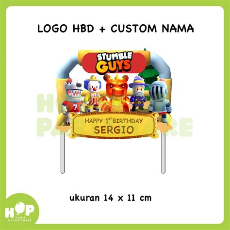 Jual Cake Topper Stumble Guys Besar Custom Nama Hiasan Kue Ulang