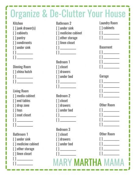 Free Printable Whole House Decluttering Checklist