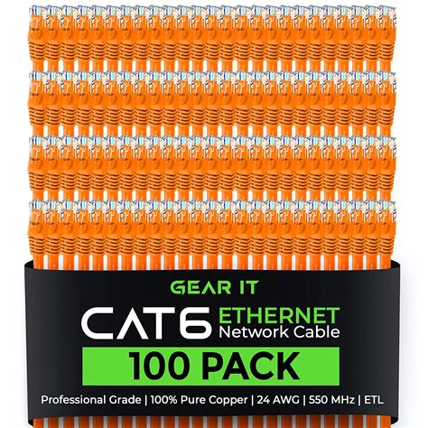 Gearit 100 Pack Cat 6 Ethernet Cable Cat6 Snagless Patch 1 Foot Snagless Rj45