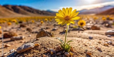 Delicate yellow bloom defies arid landscape, its tender petals and ...