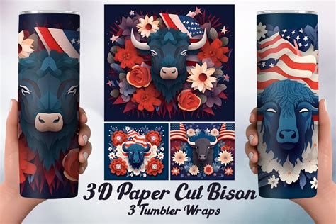 D Paper Cut Bison Tumbler Wraps Graphic By Lamos Sublimation