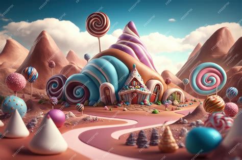 Premium Ai Image Fantasy Candy Land Landscape With Giant Sweets Candy