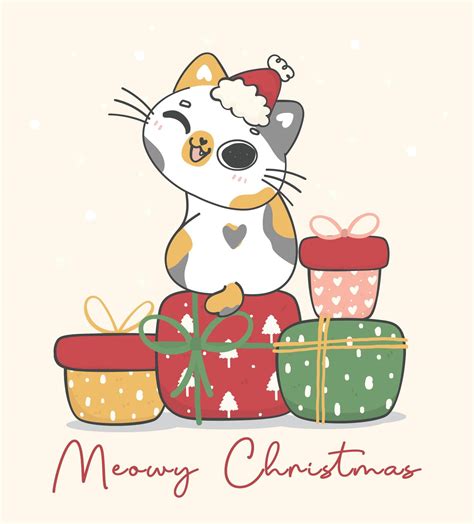 Cute Happy Naughty Calico Kitten Cat Sitting On Stacked Of T Present