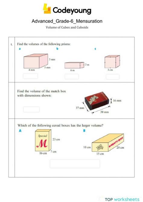 Volume of Cubes and Cuboids Advanced. Interactive worksheet | TopWorksheets