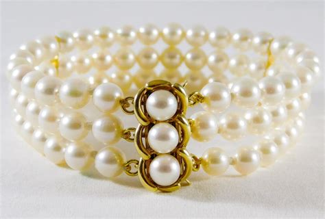 Vintage K Gold And Lustrous Strand White Pearl Bracelet Etsy