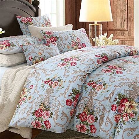 Qsh Floral Queen Size Sheet Sets Luxury Peony Flower Print Pattern Egyptian Cotton